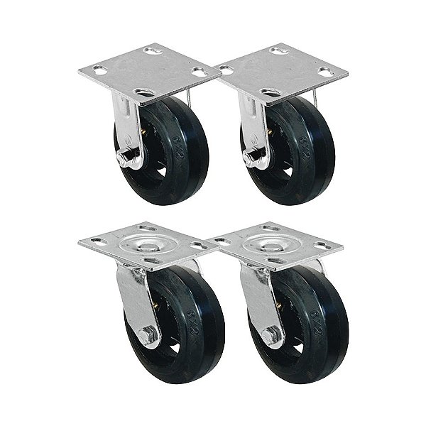 KIT 4 UN RODA RODÍZIO FIXO GIRATÓRIO BORRACHA MOLDADA 4 POLEGADAS