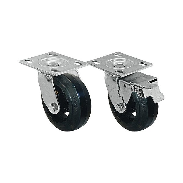 KIT 2 UN RODA RODÍZIO GIRATÓRIO FREIO TRAVA BORRACHA 4 POLEGADAS