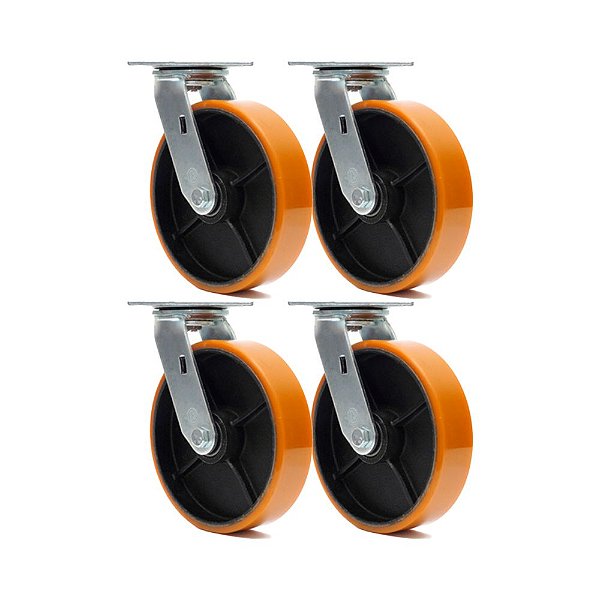 KIT 4 UN RODA RODÍZIO GIRATÓRIO POLIURETANO FERRO PU 8 POLEG