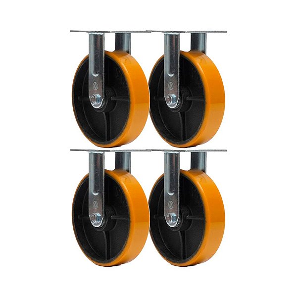 KIT 4 UN RODA RODÍZIO FIXO POLIURETANO MOLDADO FERRO PU 8 PO