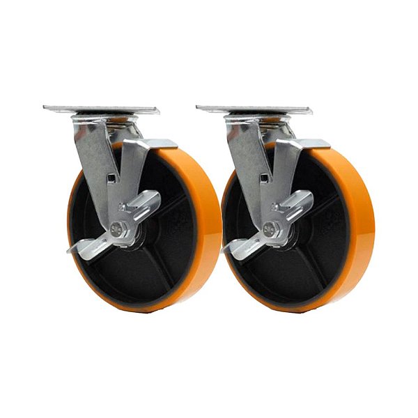 KIT 2 UN RODA RODÍZIO GIRATÓRIO FREIO POLIURETANO FERRO PU 8