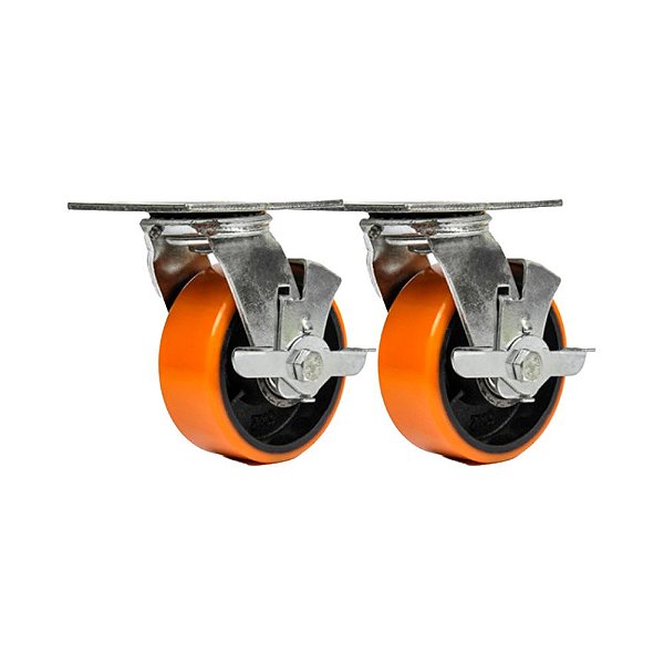 KIT 2 UN RODA RODÍZIO GIRATÓRIO FREIO POLIURETANO FERRO PU 6