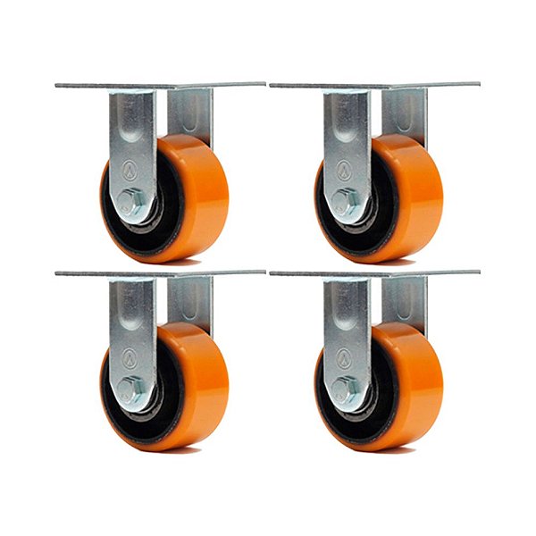 KIT 4 UN RODA RODÍZIO FIXO POLIURETANO MOLDADO FERRO PU 5 PO