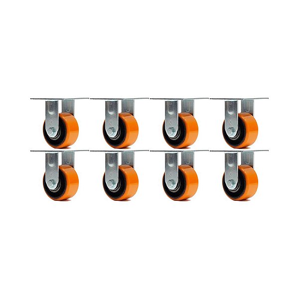KIT 8 UN RODA RODÍZIO FIXO POLIURETANO MOLDADO FERRO PU 5 PO