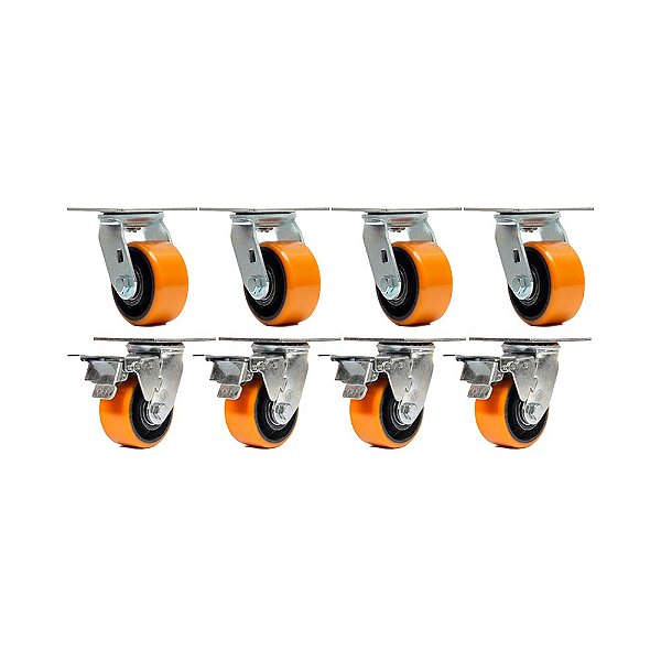 KIT 8 UN RODÍZIO GIRATÓRIO FREIO POLIURETANO FERRO PU 3"