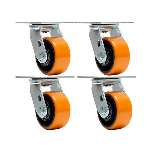 KIT 4 UN RODA RODÍZIO GIRATÓRIO POLIURETANO FERRO PU 3 POLEG