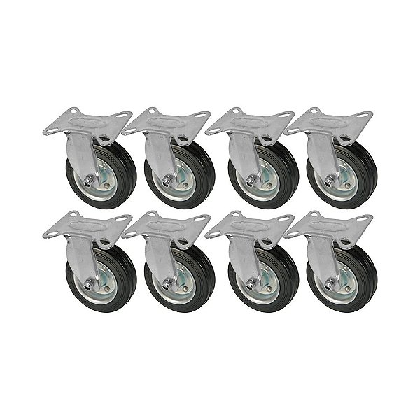 KIT 8 UN RODA RODÍZIO FIXO BORRACHA MACIÇA 5 POLEGADAS