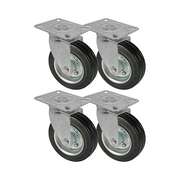 KIT 4 UN RODA RODÍZIO GIRATÓRIO BORRACHA MACIÇA 4 POL