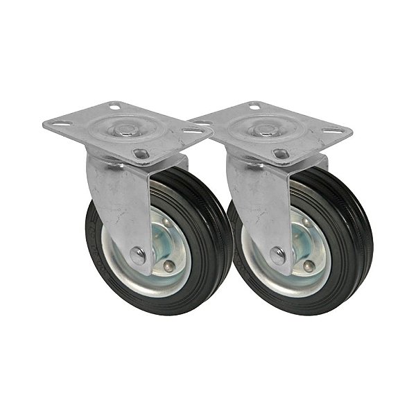 KIT 2 UN RODA RODÍZIO GIRATÓRIO BORRACHA MACIÇA 4 POLEGADAS