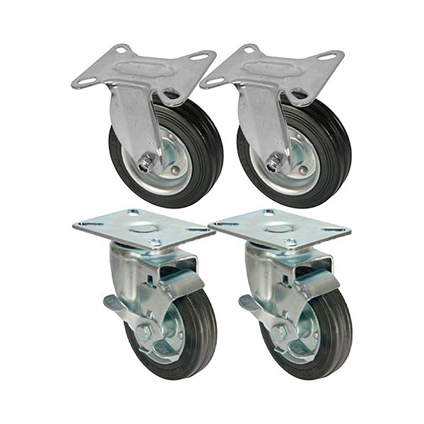 KIT 4 UN RODA RODÍZIO FIXO GIRATÓRIO FREIO BORRACHA 4 POLEGA