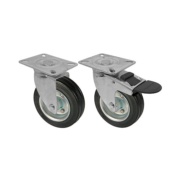 KIT 2 UN RODA RODÍZIO GIRATÓRIO TRAVA BORRACHA MACIÇA 4 POLEGADAS
