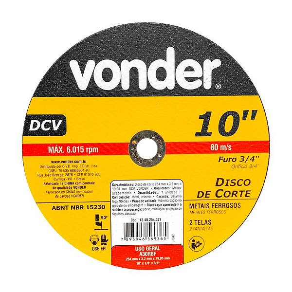DISCO DE CORTE 254 MM X 3,2 MM X 19,05 MM DCV VONDER