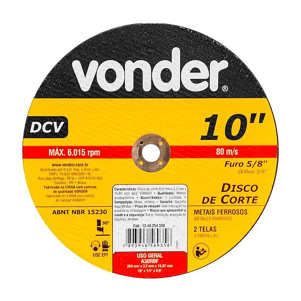 DISCO DE CORTE 254 MM X 3,2 MM X 15,87 MM DCV VONDER