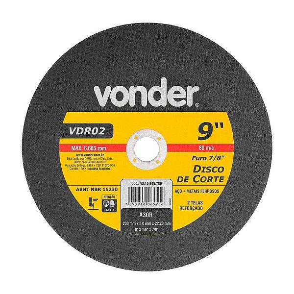 DISCO DE CORTE 230 MM X 3,0 MM X 22,23 MM VDR-02 VONDER