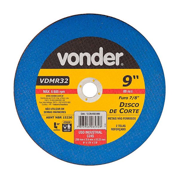 DISCO DE CORTE 230 MM X 3,0 MM X 22,23 MM VDMR32 VONDER