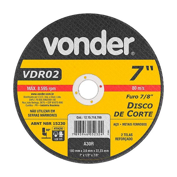 DISCO DE CORTE 180 MM X 3,0 MM X 22,23 MM VDR02 VONDER