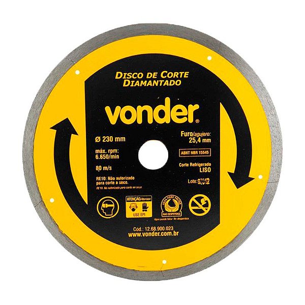 DISCO DE CORTE DIAMANTADO 230MM LISO VONDER