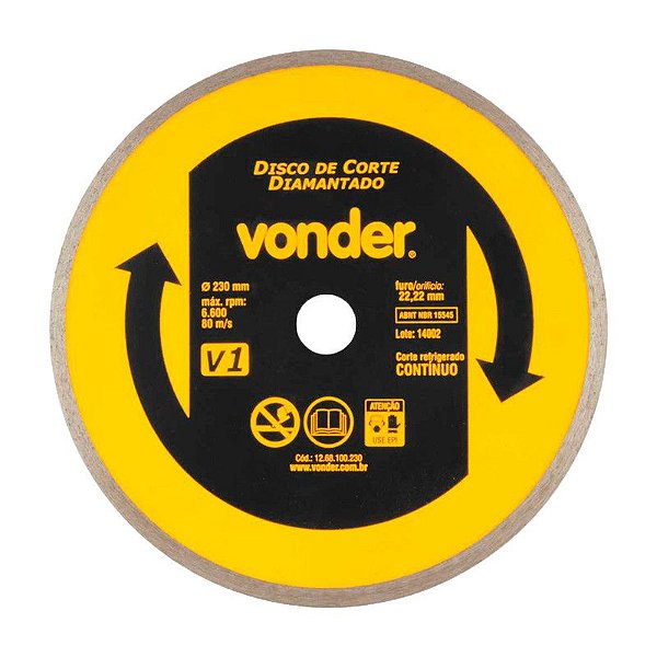 DISCO DE CORTE DIAMANTADO 230MM CONTÍNUO V1 VONDER