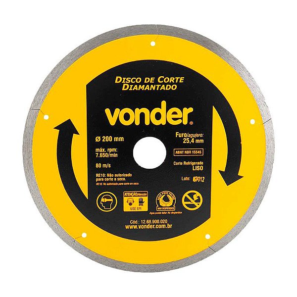 DISCO DE CORTE DIAMANTADO 200MM LISO VONDER