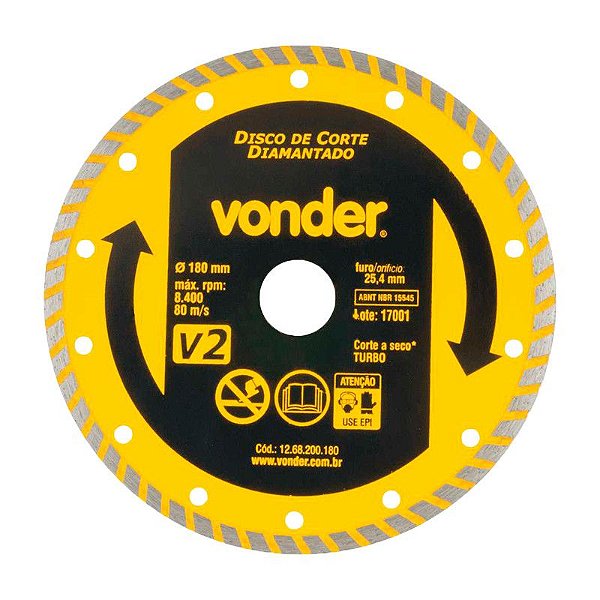 DISCO DE CORTE DIAMANTADO 180MM TURBO V2 VONDER