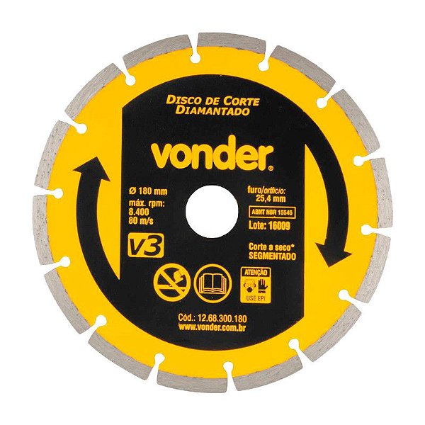 DISCO DE CORTE DIAMANTADO 180MM SEGMENTADO V3 VONDER