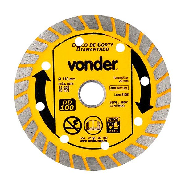 DISCO DE CORTE DIAMANTADO 110MM DD200 SECO VONDER
