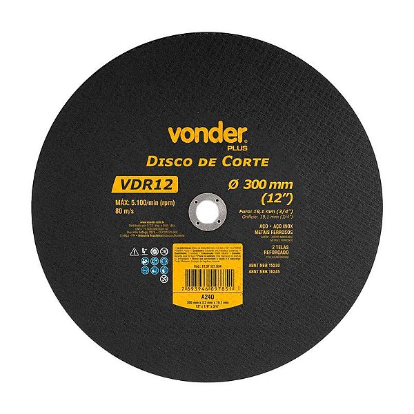 DISCO DE CORTE 300 MM X 3,2 MM X 19,10 MM VDR12 VONDER PLUS