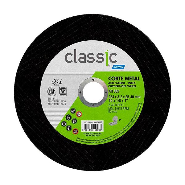DISCO DE CORTE 254MM X 3,2MM X 25,40MM AR302 CLASSIC NORTON