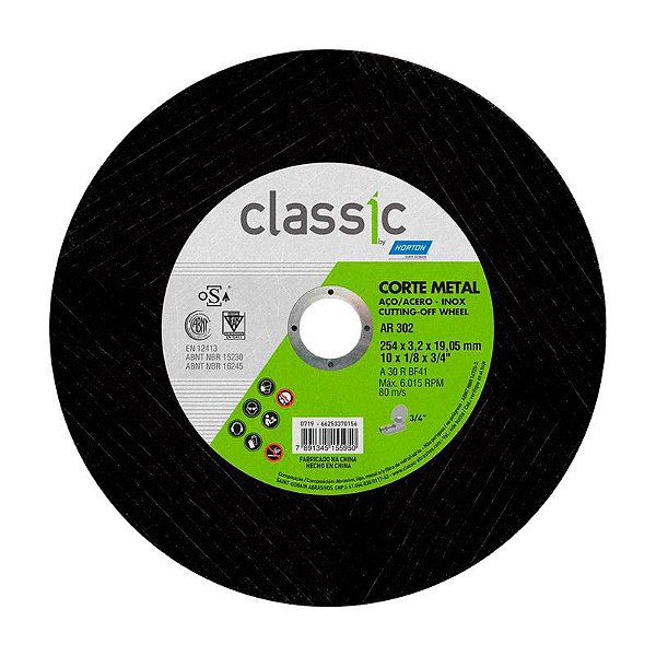 DISCO DE CORTE 254MM X 3,2MM X 19,05MM AR302 CLASSIC NORTON
