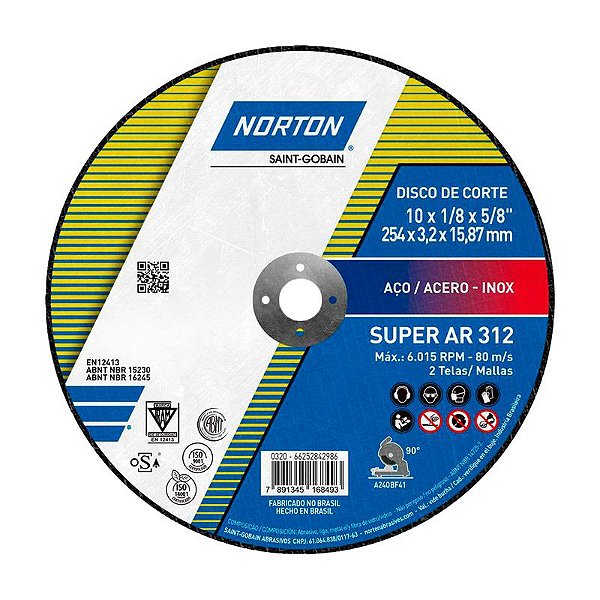 DISCO DE CORTE 250MM X 3,2MM X 15,87MM AR312 NORTON