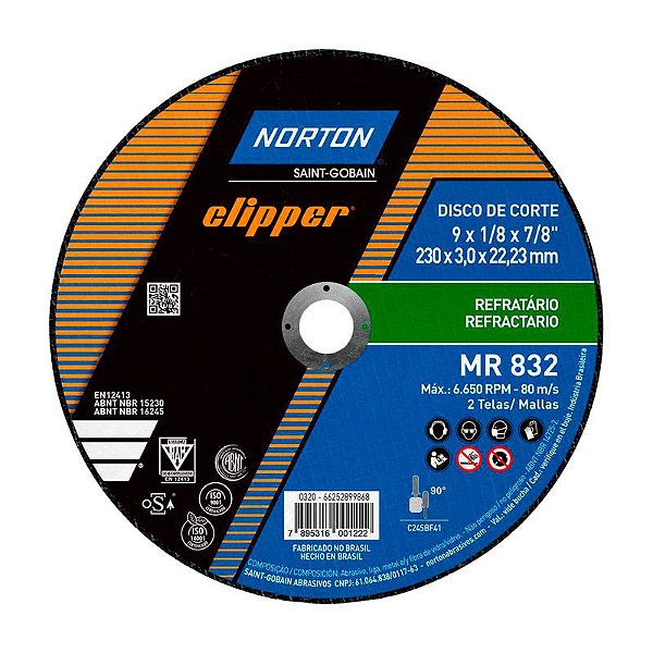 DISCO DE CORTE 230MM X 3,0MM X 22,23MM MR832 NORTON