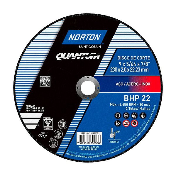 DISCO DE CORTE 230MM X 2,0MM X 22,23MM BHP22 NORTON