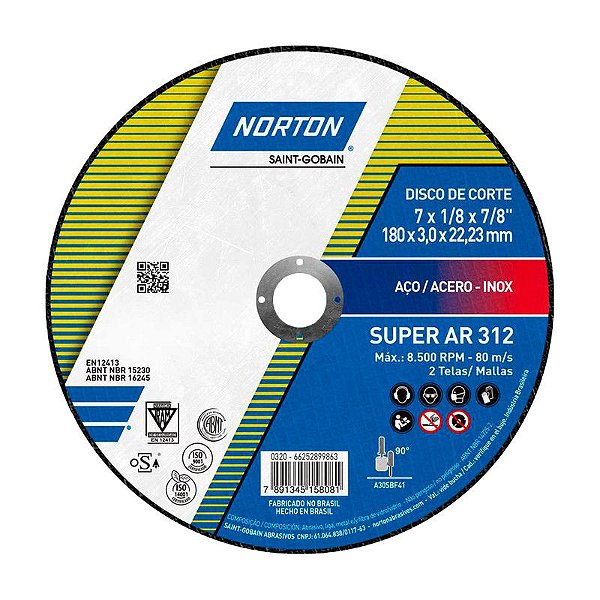 DISCO DE CORTE 178MM X 3,0MM X 22,23MM AR312 NORTON