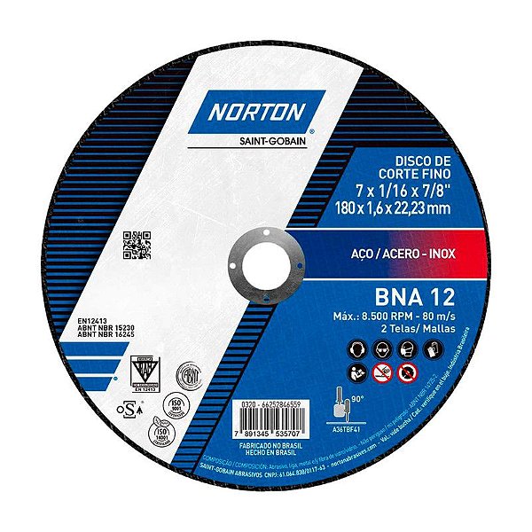 DISCO DE CORTE 180MM X 1,6MM X 22,23MM BNA12 NORTON