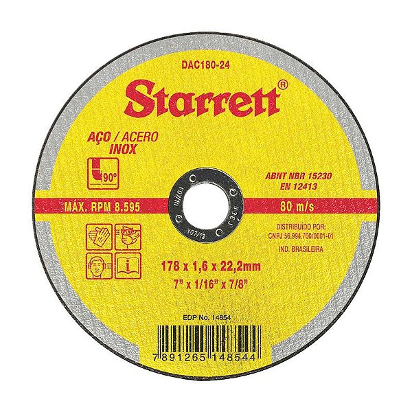 DISCO DE CORTE 178MM X 1,6MM X 22,23MM DAC180 24 STARRETT