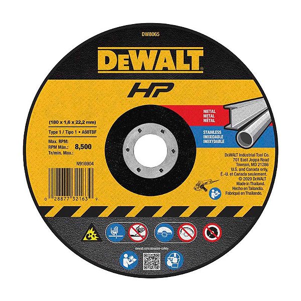 DISCO DE CORTE FINO 180MM X 1,6MM X 22,23MM DW8065 AR DEWALT