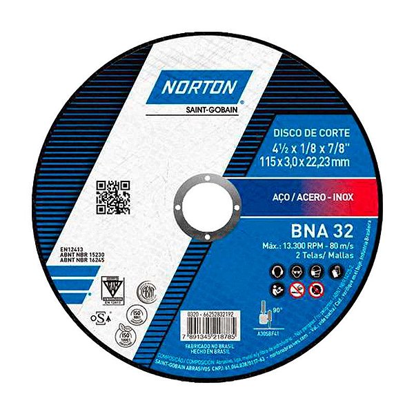 DISCO DE CORTE 115MM X 3,0MM X 22,23MM BNA32 NORTON