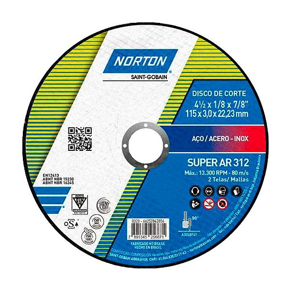 DISCO DE CORTE 115MM X 3,0MM X 22,23MM AR312 NORTON