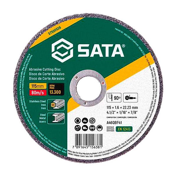 DISCO DE CORTE METAL/INOX 115MM X 1,6MM X 22,23MM SATA