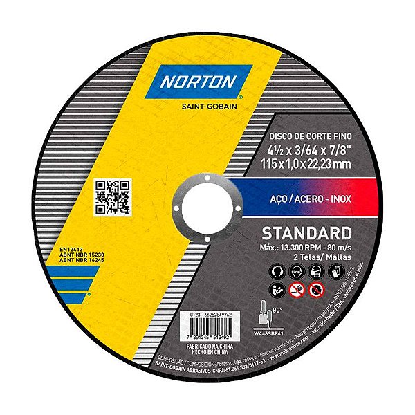 DISCO DE CORTE 115MM X 1,0MM X 22,23MM STANDARD NORTON