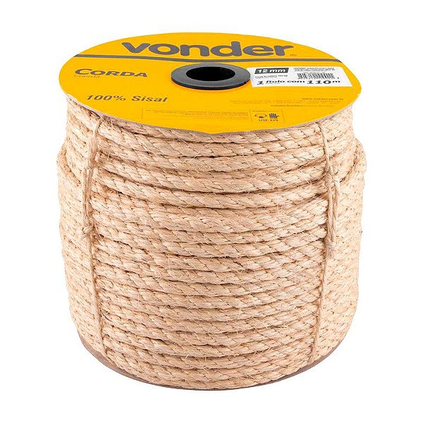 CORDA DE SISAL TORCIDA 12MM X 110M 3 PERNAS CARRETEL VONDER