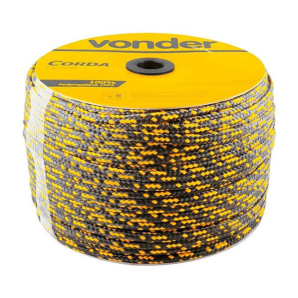 CORDA MULTIFILAMENTO TRANÇADA 8MMX258M PRETA/AMARELA VONDER