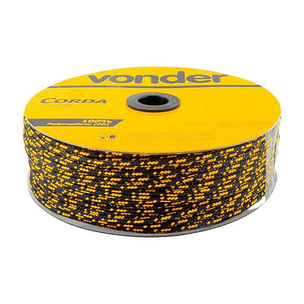 CORDA MULTIFILAMENTO TRANÇADA 5MMX250M PRETA/AMARELA VONDER
