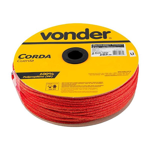 CORDA MULTIFILAMENTO TRANÇADA 6MM X 165M VERMELHA VONDER