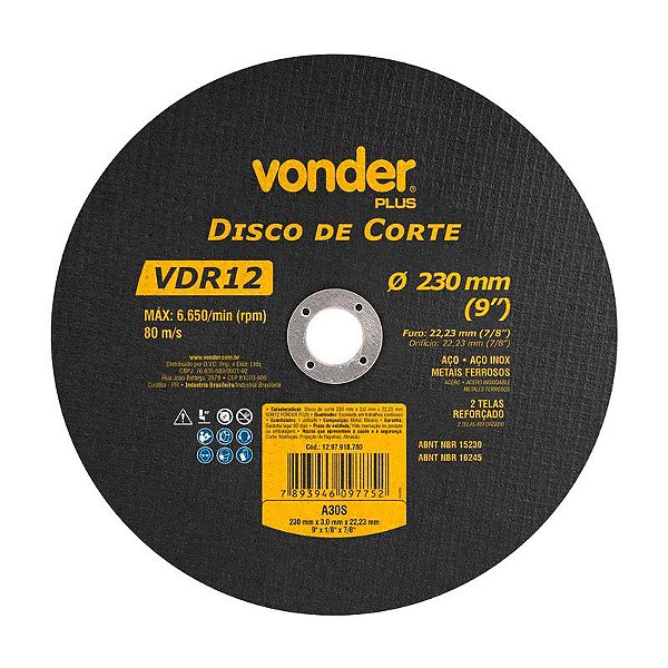 KIT 25 DISCO DE CORTE 230MM X 3,0MM X 22,23MM VDR12 VONDER