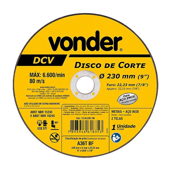 KIT 50 DISCO DE CORTE 230 MM X 2,0 MM X 22,23 MM VONDER
