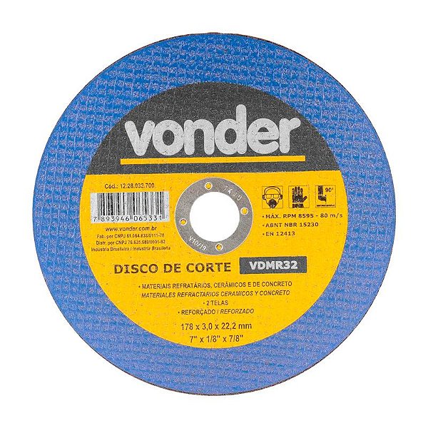 KIT 25 DISCO DE CORTE 180MM X 3,0MM X 22,23MM VDMR32 VONDER