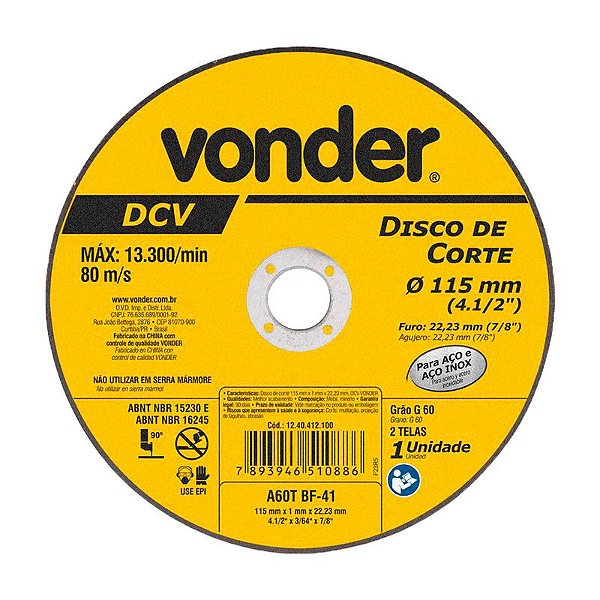 KIT 25 DISCO DE CORTE 115 MM X 1,0 MM X 22,23 MM DCV VONDER