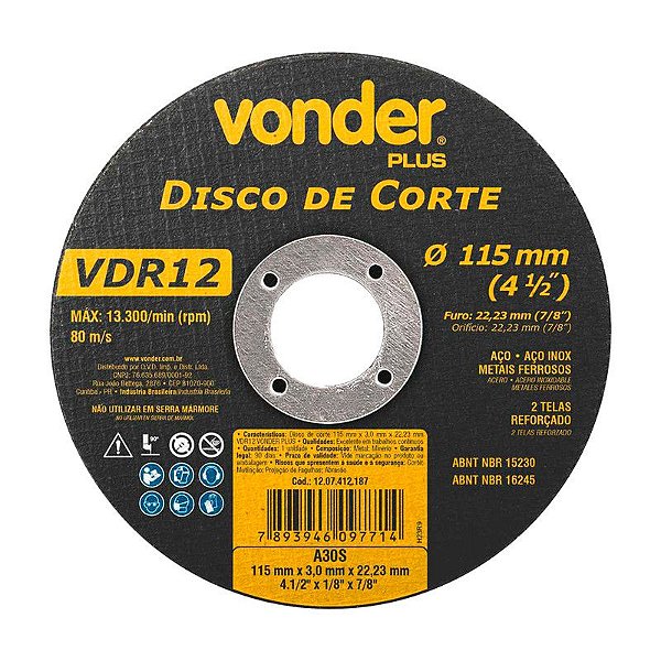 KIT 25 DISCO DE CORTE 115MM X 3,0MM X 22,23MM VDR12 VONDER