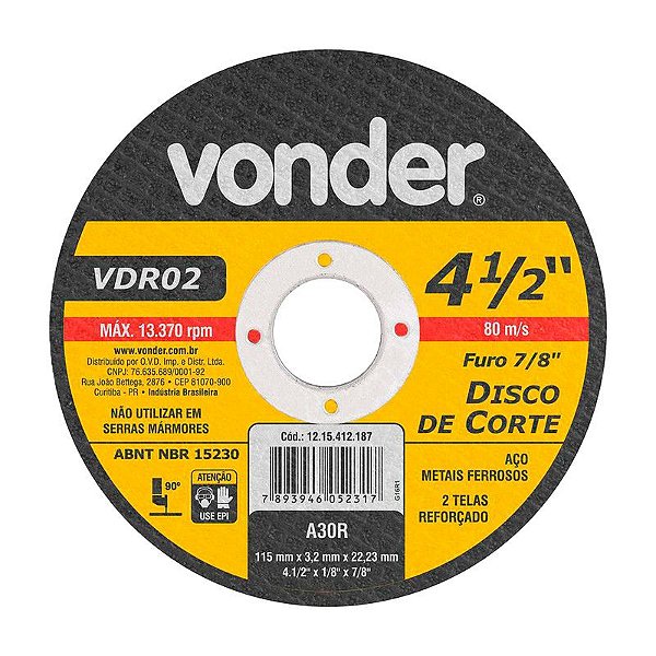 KIT 25 DISCO DE CORTE 115MM X 3,0MM X 22,23MM VDR02 VONDER